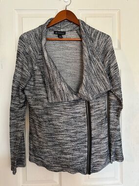 Women's Sparkle silver and black marbles Zip-Front Sweater Cardigan